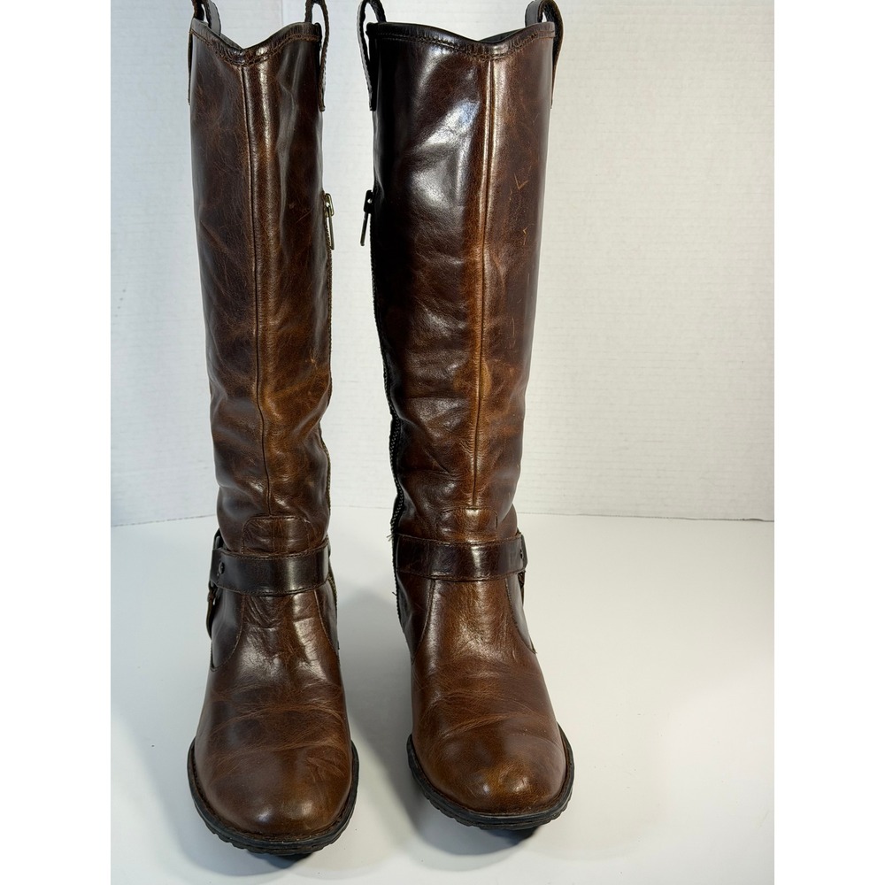 Born Brown Leather Tall Riding Boots Womens 8.5 M 40 Distressed Block Heel